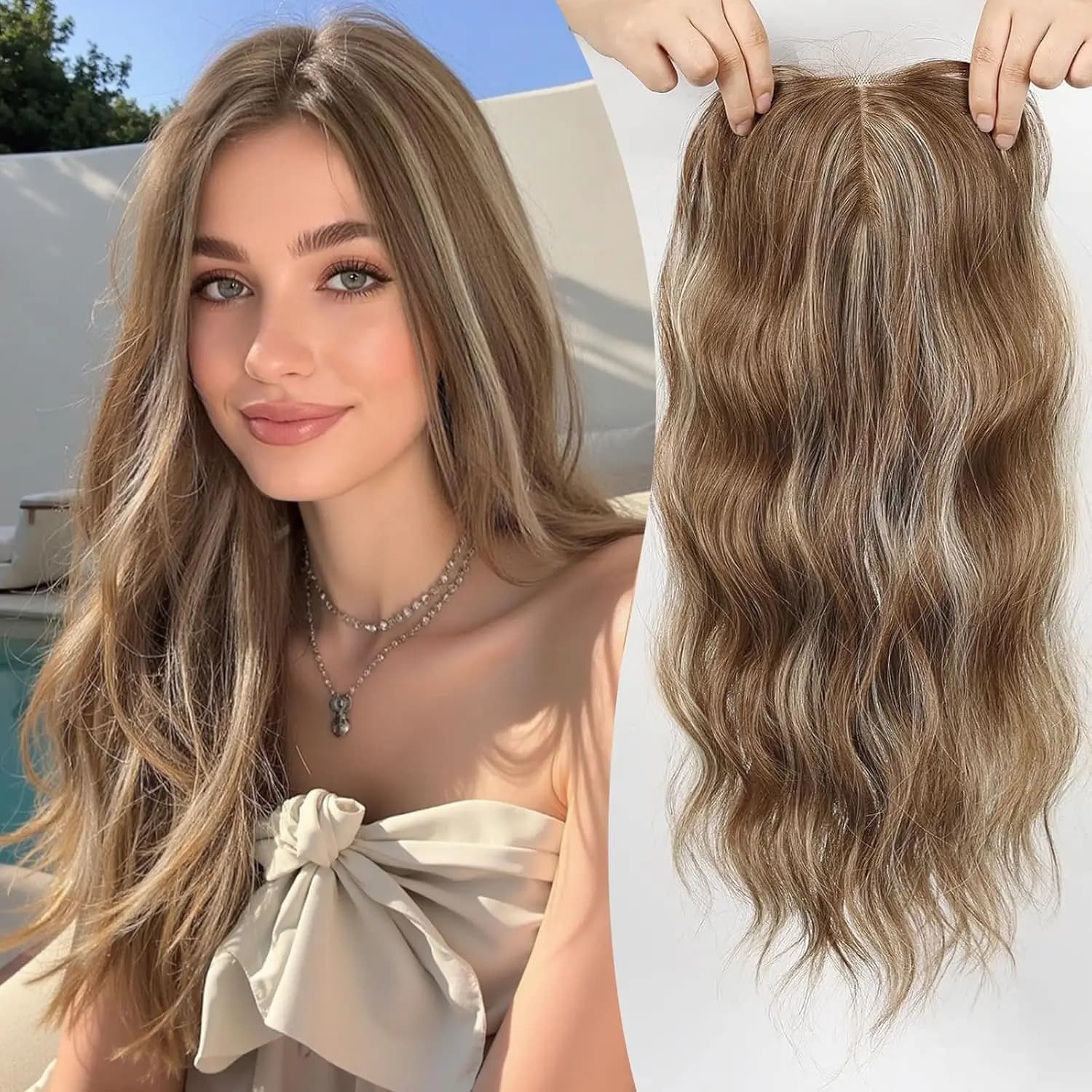 20 pouces cheveux ondulés Toppers longs brun mélangé blond postiches synthétiques de qualité supérie