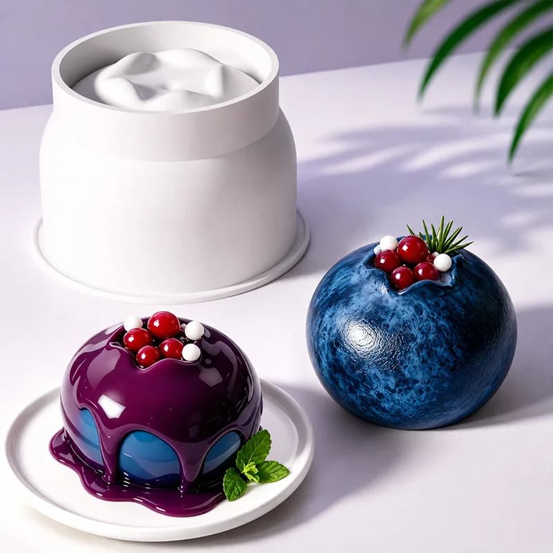 Moule à gâteau mousse aux myrtilles à 6 cavités, moule en silicone en forme de fruit pour dessert, c