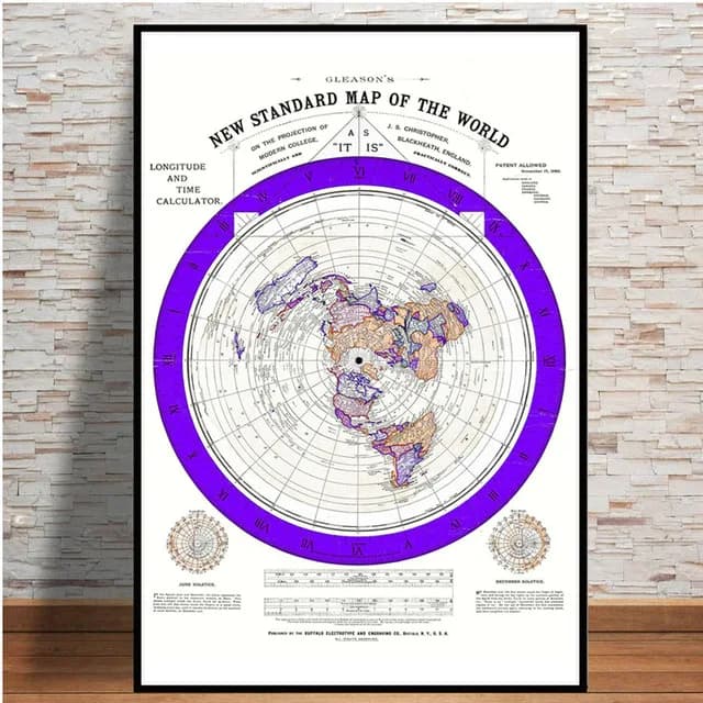 Carte de la terre plate, nouveau monde de Gleason, peinture artistique murale pour décor de salon es