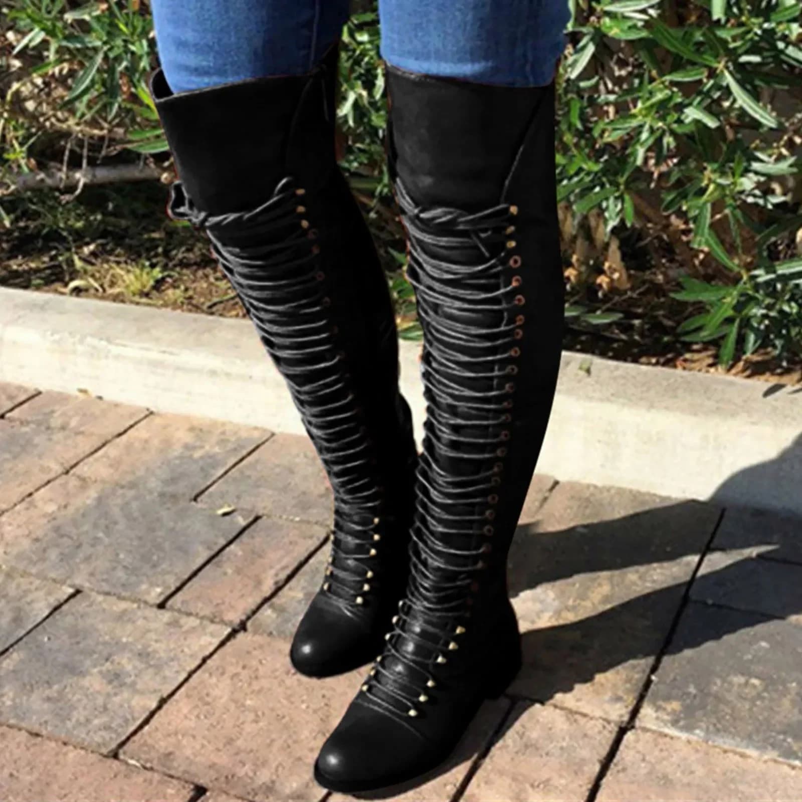 Bottes classiques à lacets pour femmes, chaussures d'extérieur à talon bas et bout rond, bottes west