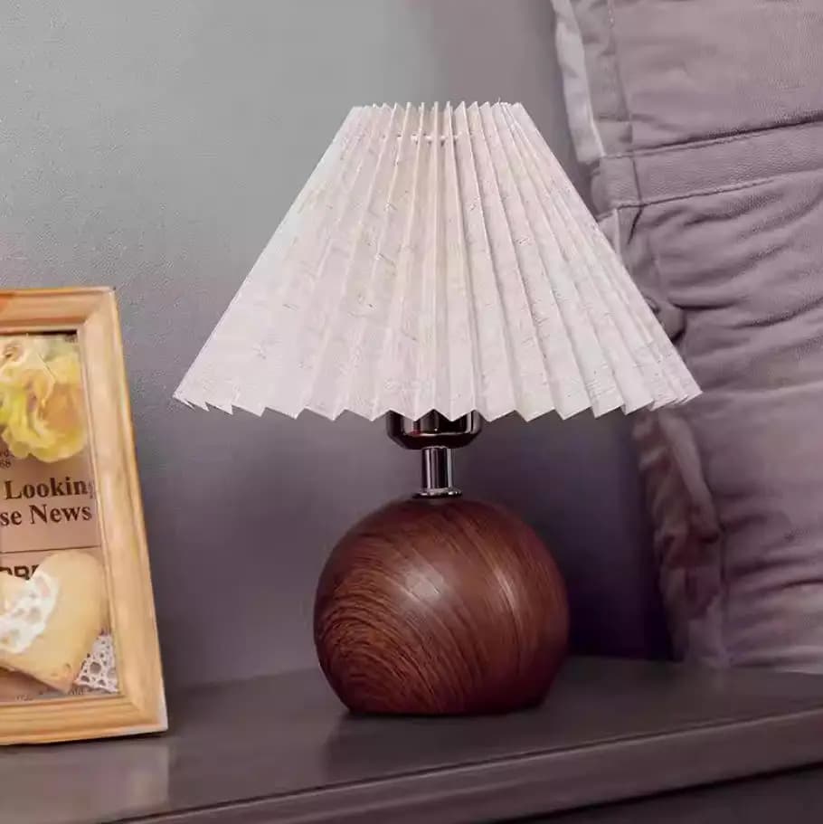 LED lampe de Table de chevet mignon petites lampes plissées pour Table de chevet circulaire en noyer