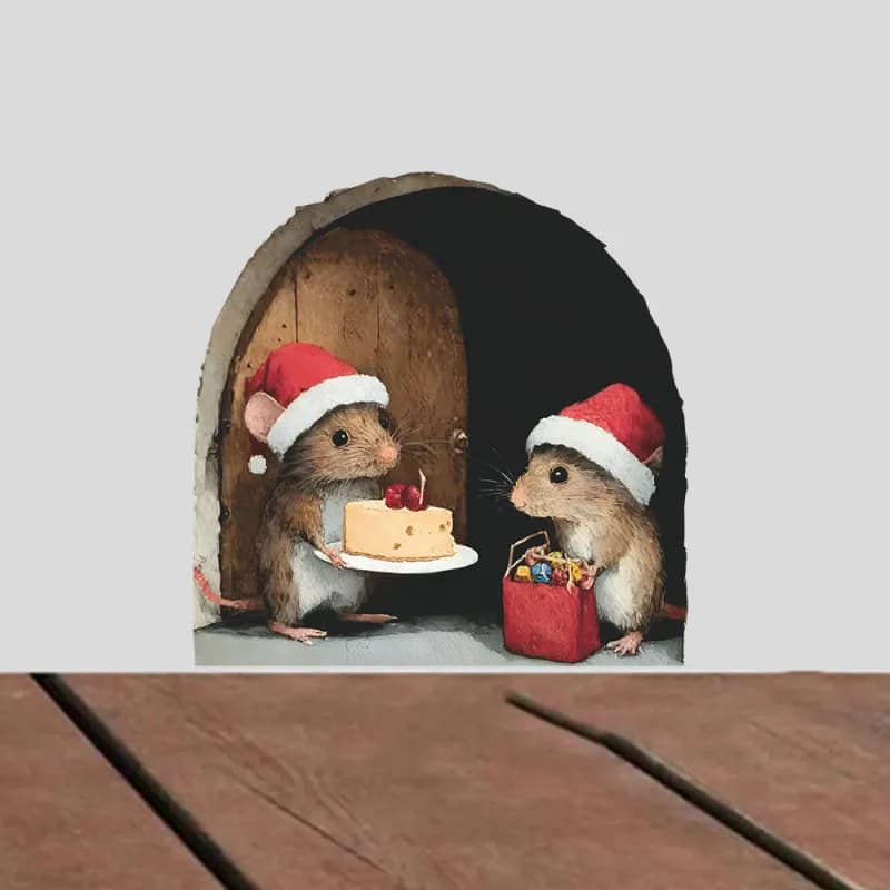 Mignon noël petite souris Stickers muraux décoration de noël pour la maison Noel Navidad joyeux noël