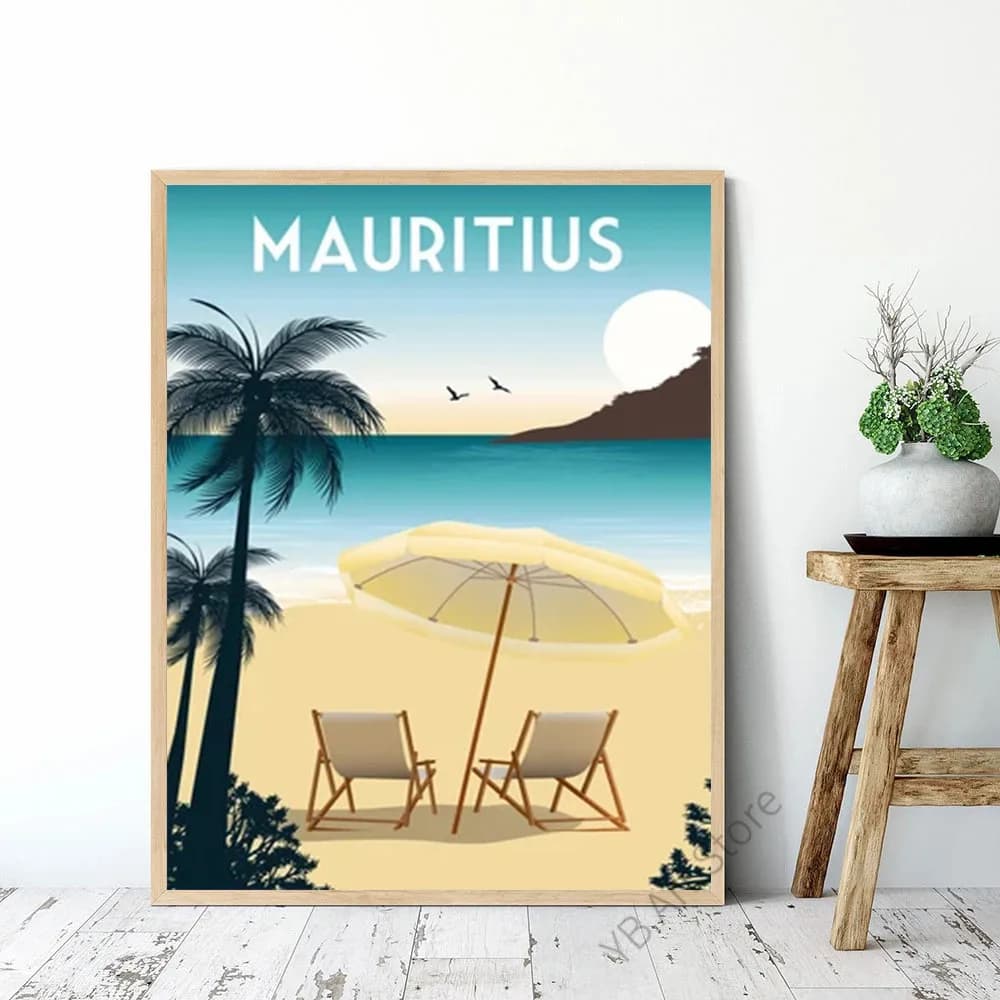 Affiche de Ville de Voyage, Plage, Monaco, Maurice, Dubaï, Paysage Touristique, Peinture sur Toile, 