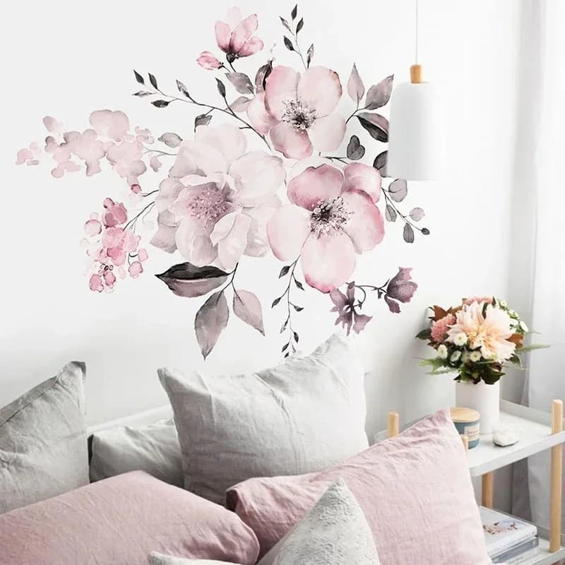 Autocollant mural 30x90cm, grappe de fleurs roses aquarelle, décoration de fond de maison pouvant êt