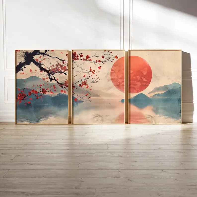Lot de 3 tableaux muraux minimalistes japonais sur toile, affiches murales Zen Japandi sans cadre po