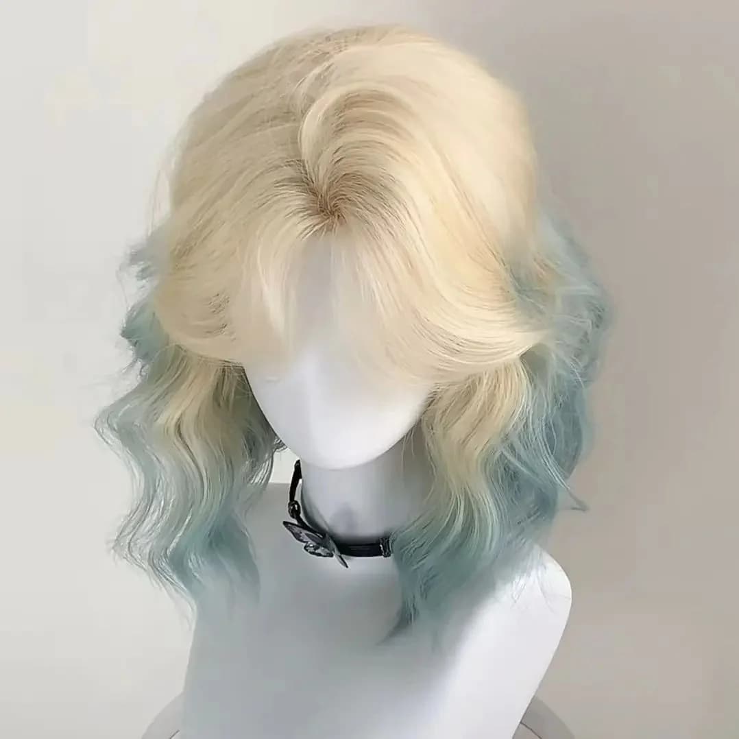 Perruque naturelle pleine tête pour femmes, partie latérale de dessin animé, boucles courtes, dégrad