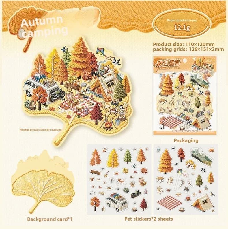 Lot de 3 autocollants sur le thème de l'automne, série Stitch, fournitures de bricolage pour la déco