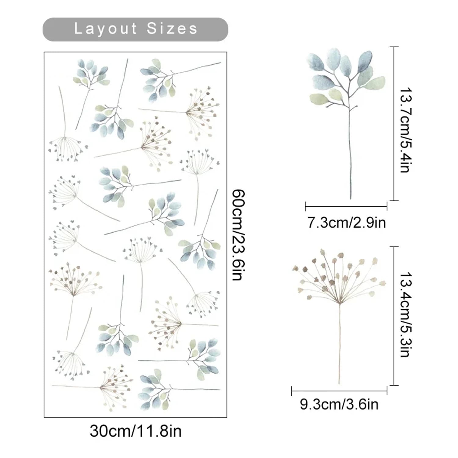 Autocollant mural en forme de feuilles d'aquarelle et de fleurs, en vinyle Transparent, auto-adhésif