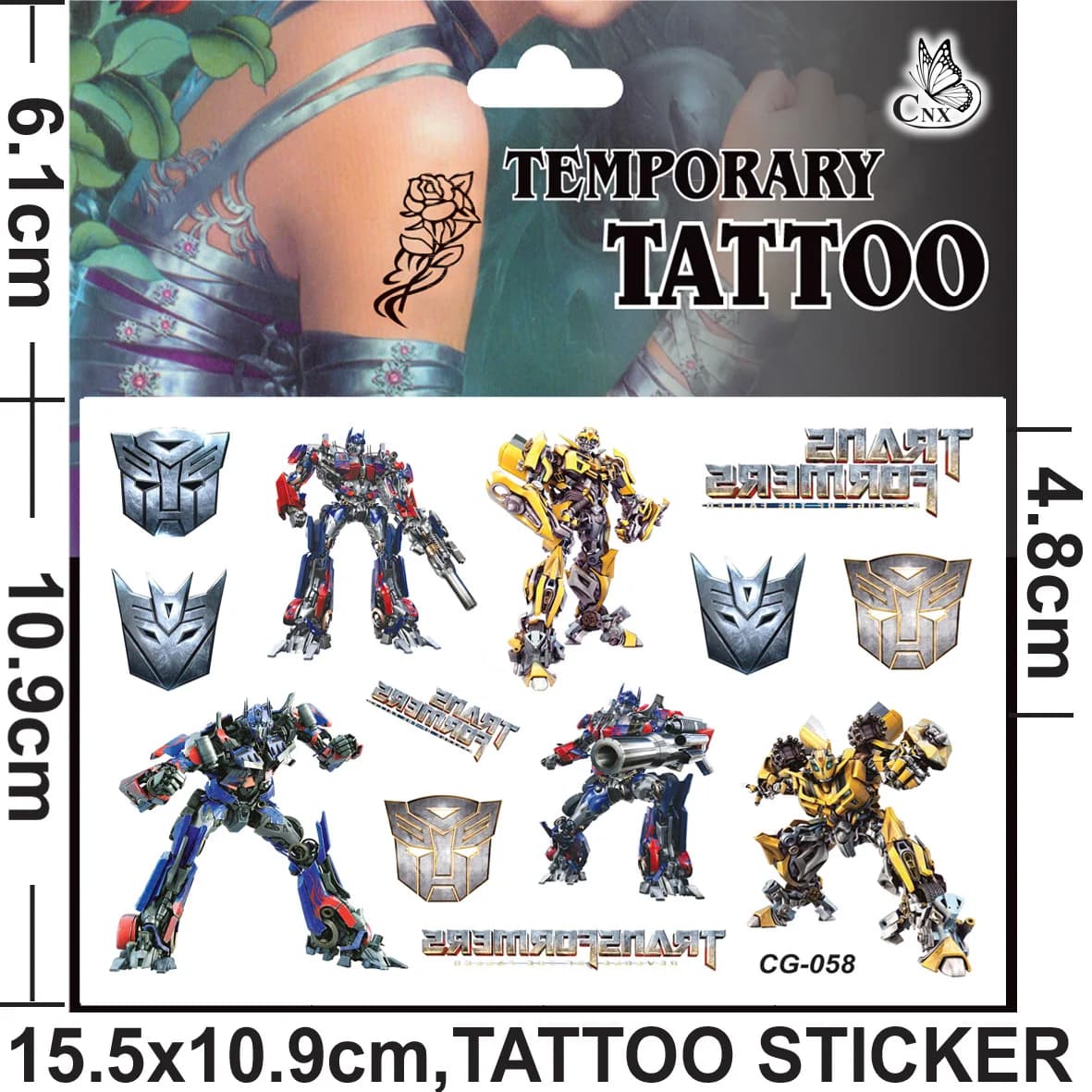 Autocollants de tatouage Transformers, étiquette mignonne et imperméable, fournitures de fête d'anni