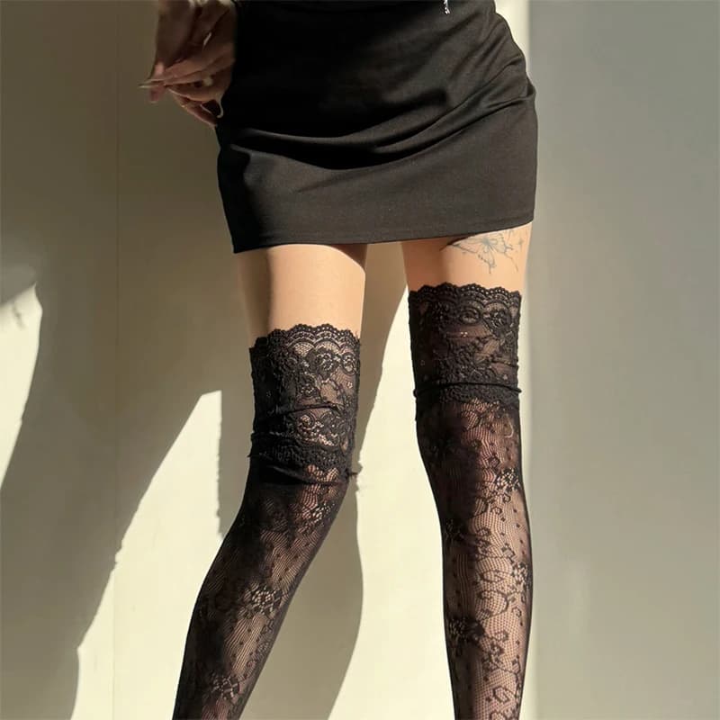 Collants résille sexy pour femmes, style JK Lolita, au-dessus du genou, rétro, respirants, pour l'au
