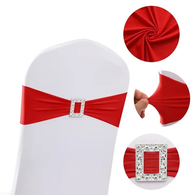 Ceinture de décoration de fête avec nœud pour chaise de mariage, boucle rectangulaire, bande élastiq