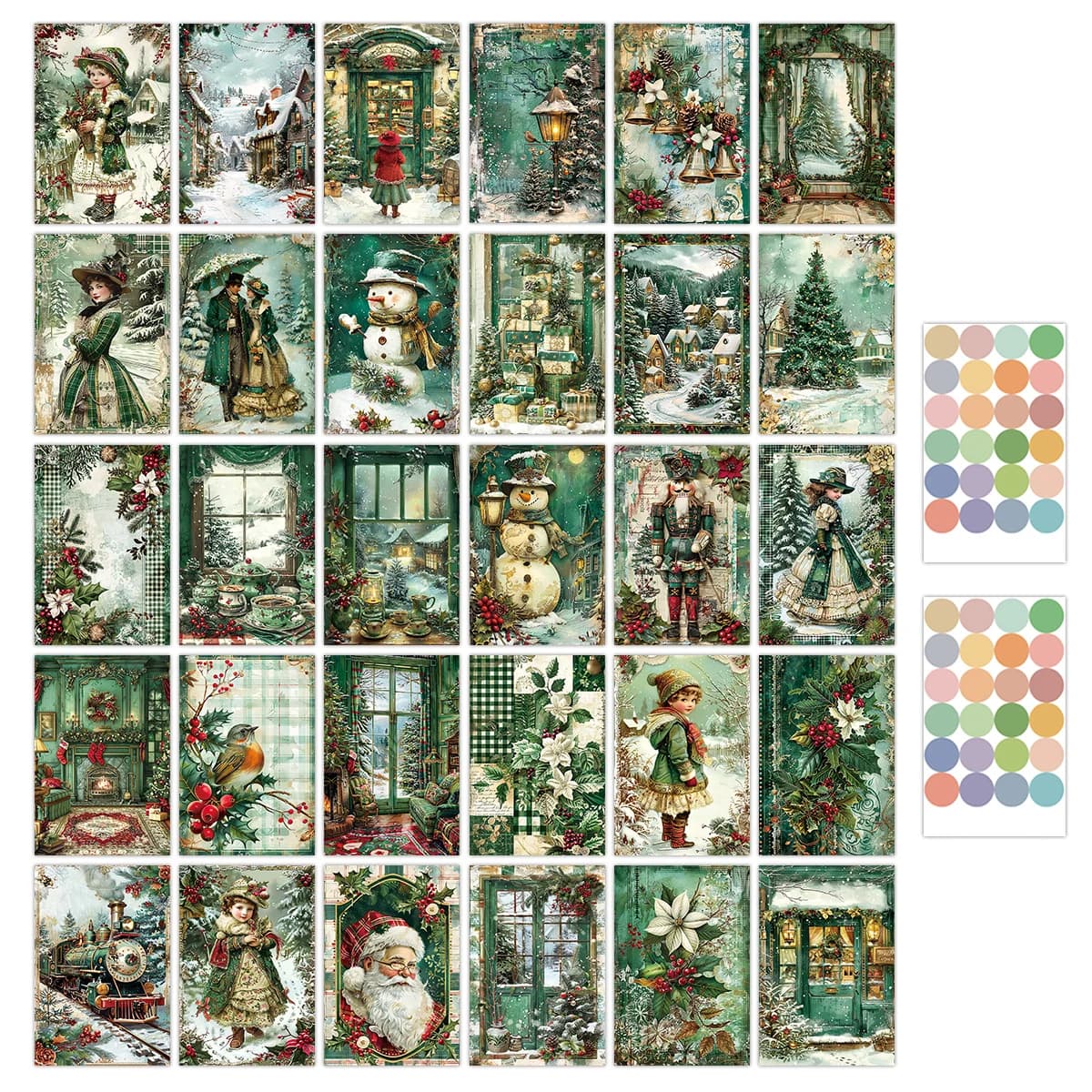 Cartes vertes de noël Vintage, 30 pièces, Design de voiles, décoration murale d'art d'événements sur