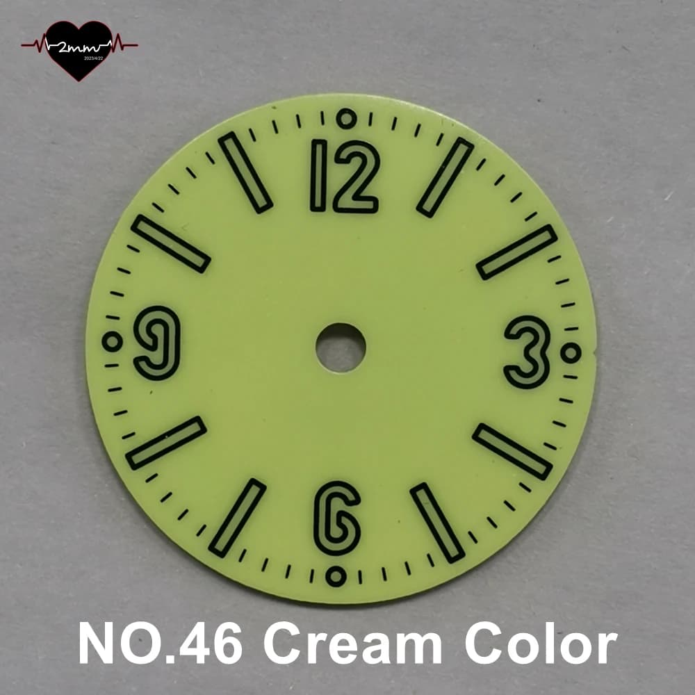 Cadran de montre vierge 28.5mm, cadrans lumineux, fond Lume, couleur verte crème pour mouvement NH34