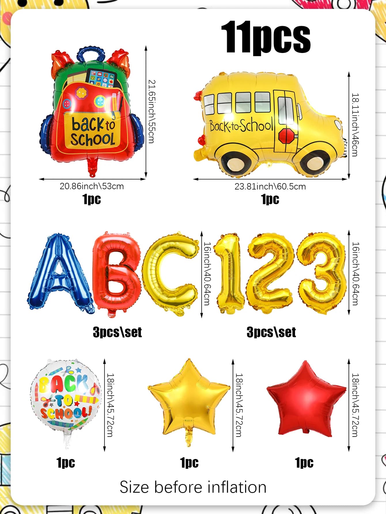 Ensemble de ballons rentrée scolaire 11 pièces, décorations de fête pour la première journée d'école