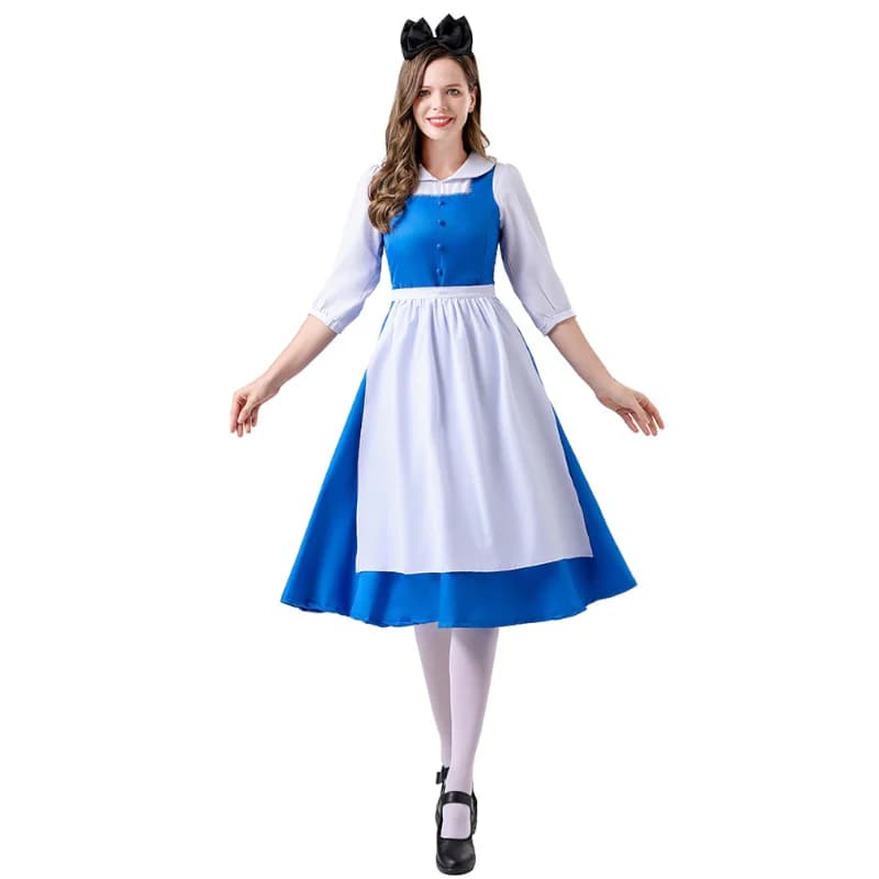 Costume de Cosplay Alice au Pays des Merveilles pour Femmes Filles Robe Bleue de Domestique avec Tab