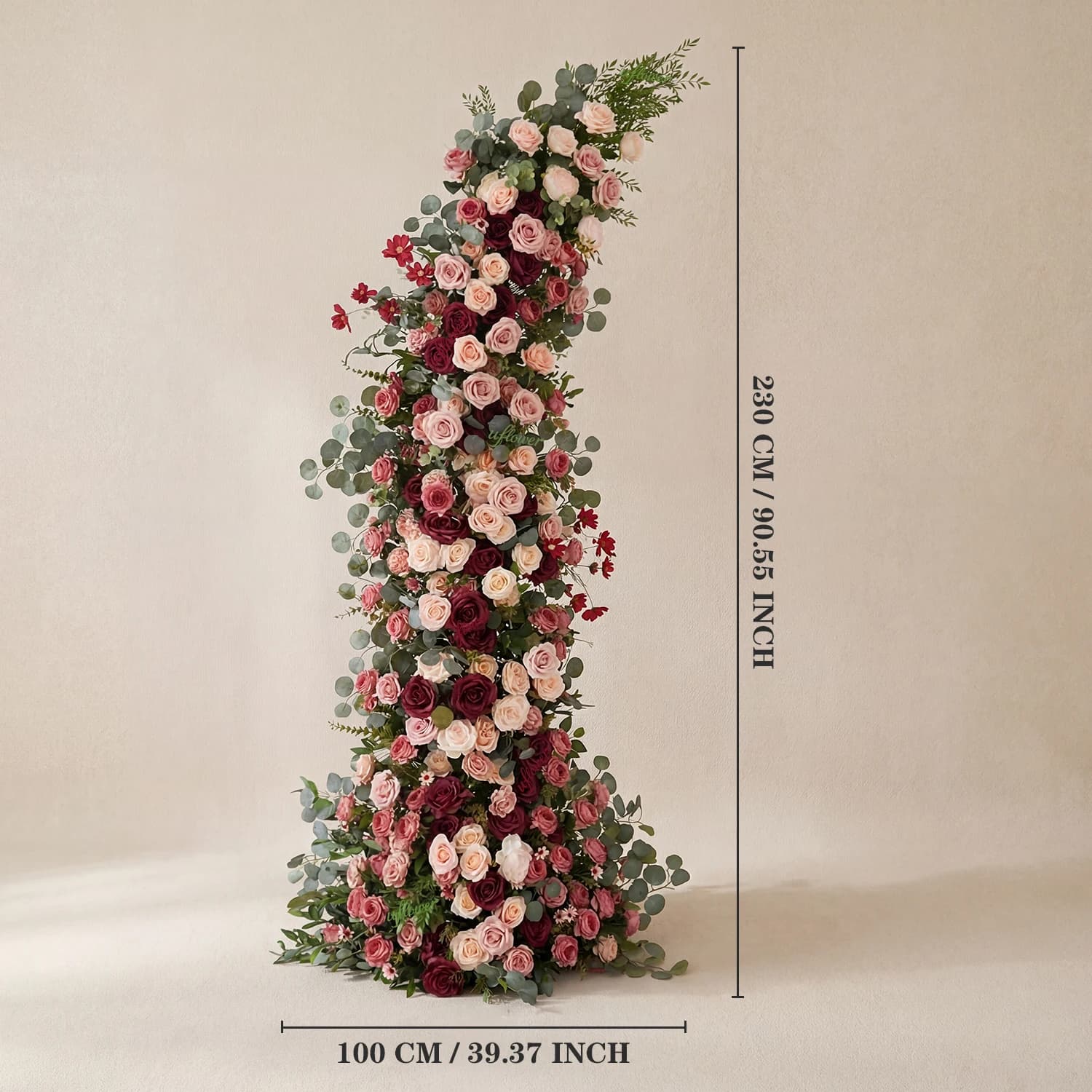 Uflower 2,3 m Composition florale verte avec roses rouges et roses artificielles, fleurs en forme de