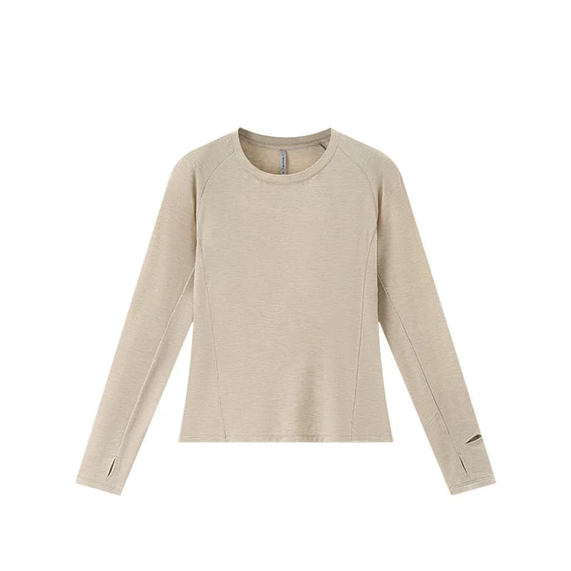 Chemise à manches longues en mélange de laine mérinos pour femme, couche de base légère, respirante,