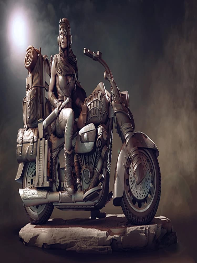 Figurine de guerrier de femme ancienne non assemblée, avec moto, en résine, Kit de modèle non peint,