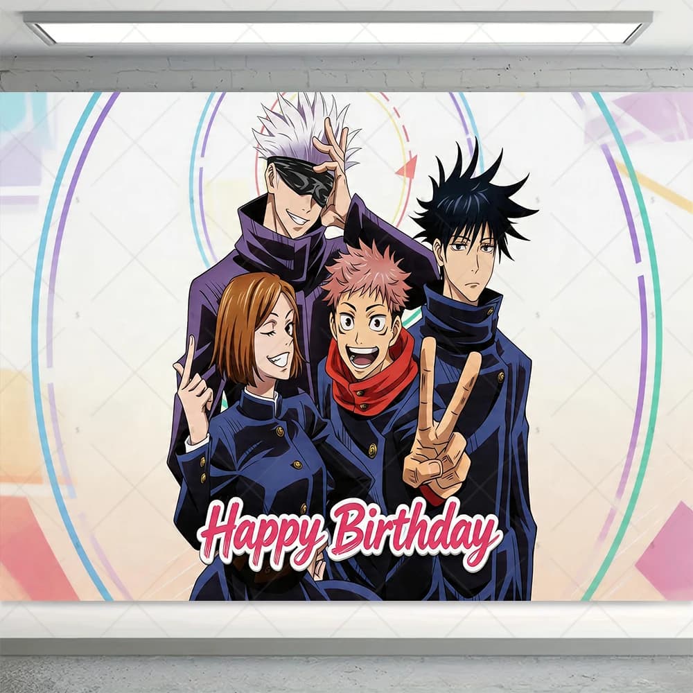 Toile de fond sur le thème de Jujutsu Kaisen pour fête d'anniversaire, personnage d'anime Gojo Sator