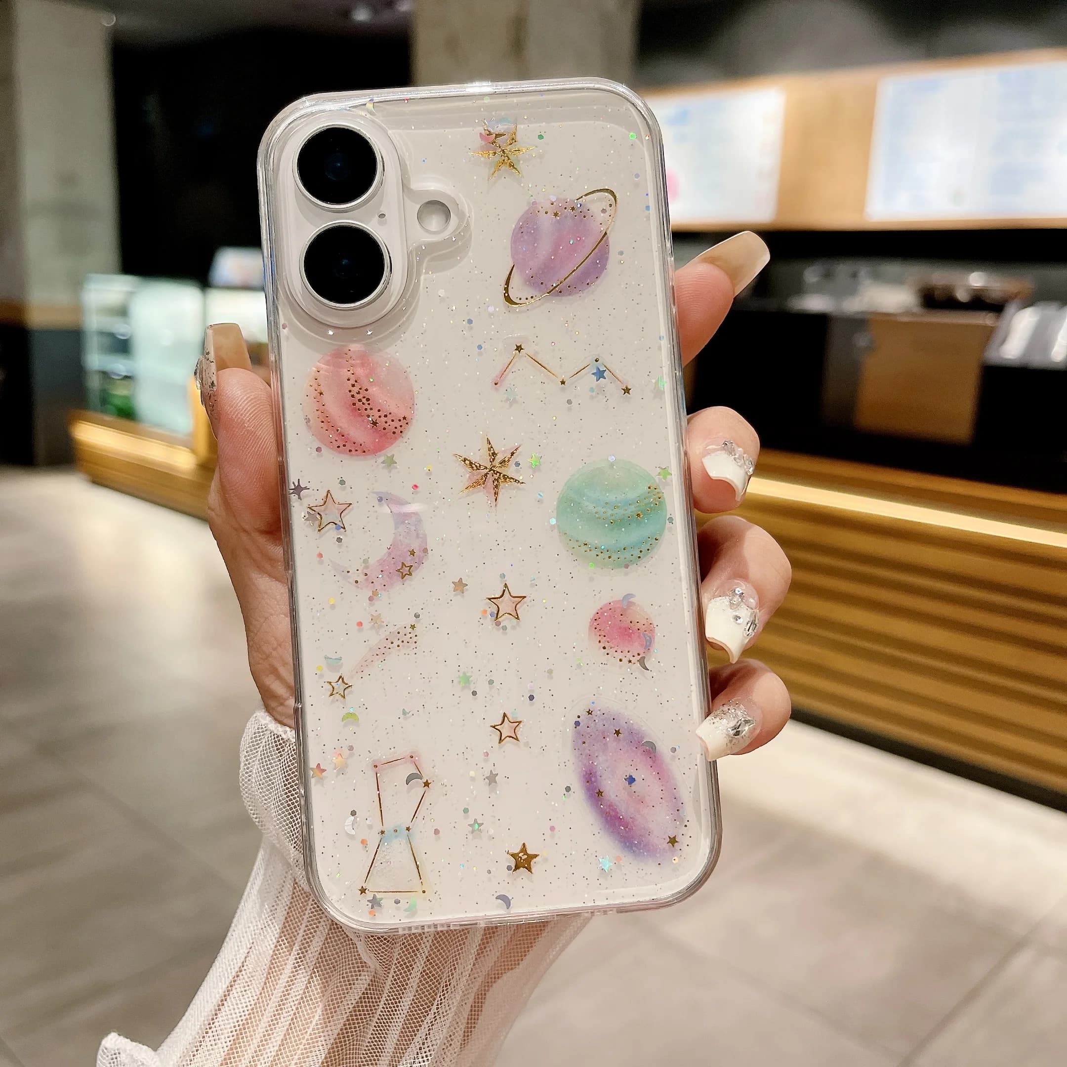 INS Star Moon – coque de téléphone transparente à motif planète, étui antichoc pour iPhone 16 15 14 