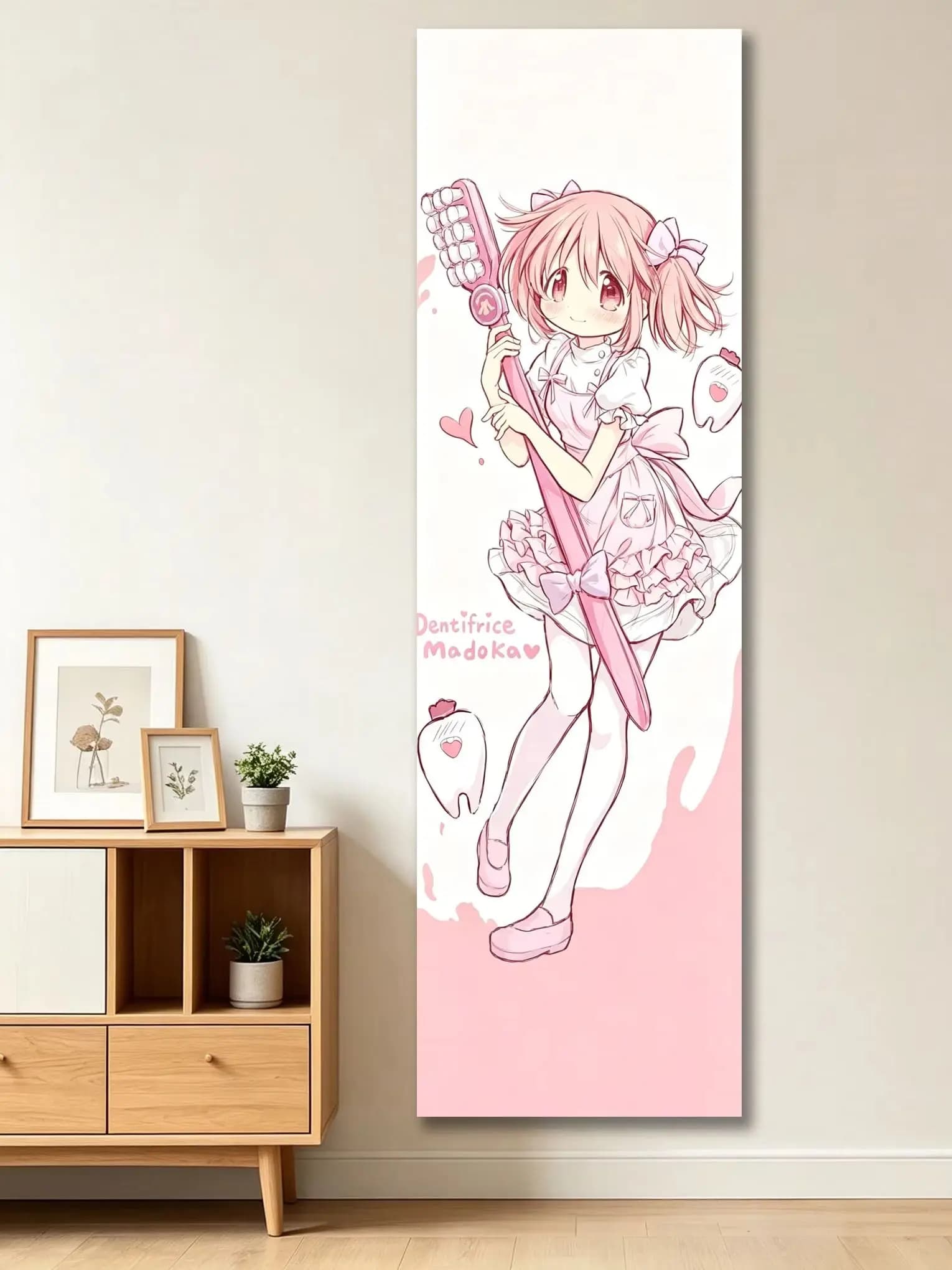 Tapisserie rose de style fille magique, tapisserie longue de style anime kawaii, grande tapisserie p