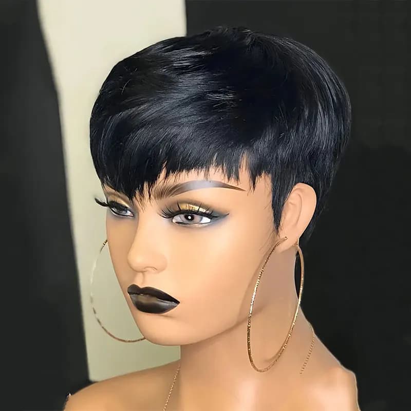 Perruque courte brune perruques de cheveux humains brun chocolat perruques courtes coupe lutin avec 