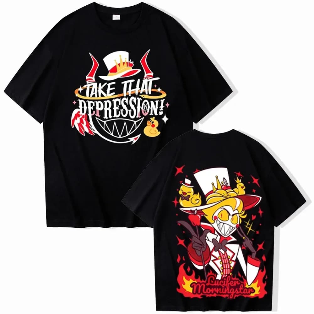 Nouveau T-shirt Oversize 2026 Hazbin Hotel Lucifer avec Imprimé Graphique, Manches Courtes, Col Rond