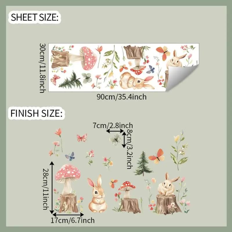 Dessin animé petit lapin arbre souche forêt chambre salon maison mur fond décoratif Stickers muraux