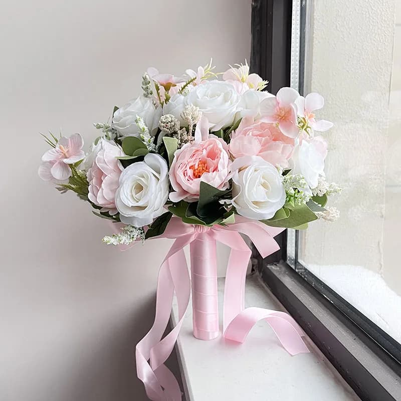 Bouquet de mariée en soie avec pivoines et roses, fleurs artificielles, bouquet de demoiselles d'hon
