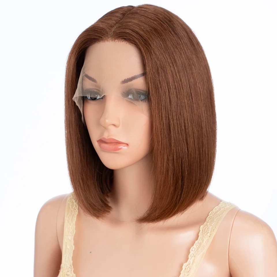 Début mettre en évidence brun court droit Bob 13x1 T partie dentelle avant 100% perruques de cheveux
