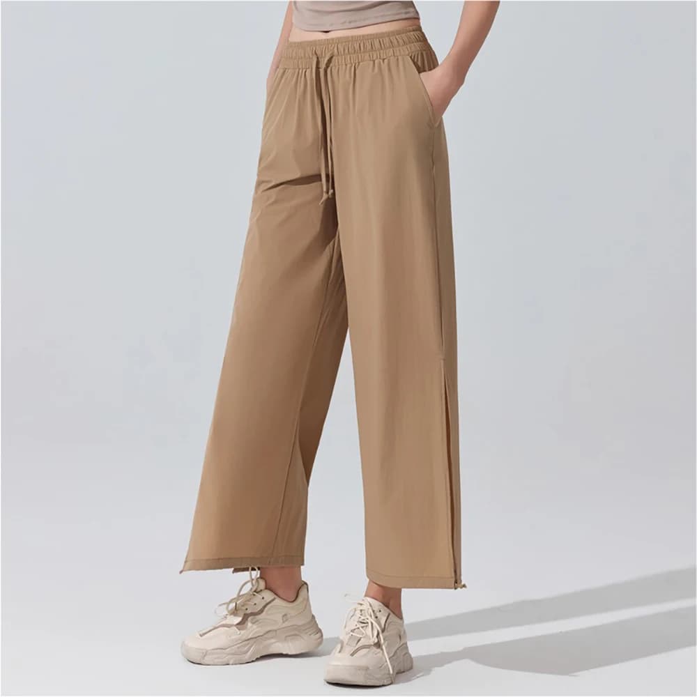 Pantalon taille haute à jambes larges pour femmes, pantalon de Yoga à revers coupe ample, pantalon P