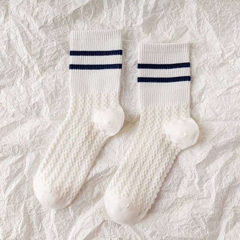 Chaussettes mi-tube en coton pour femmes, Plaid bleu japonais, Ins dehors, Chaussettes confortables,