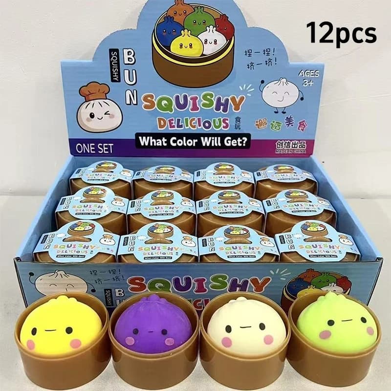 Boule anti-stress multicolore en forme de pain vapeur Smiley, mignonne et thématique alimentaire, av