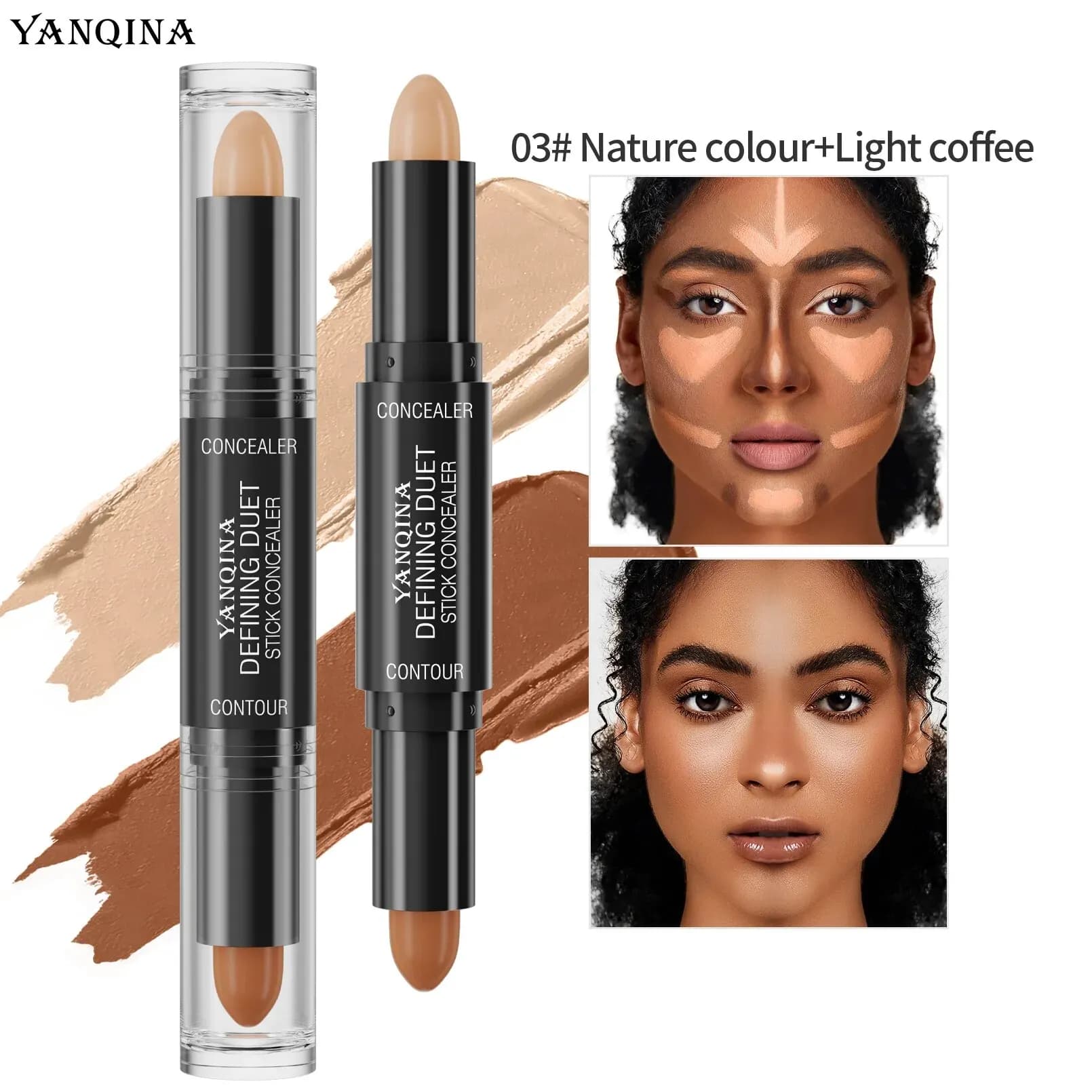 Duo de sticks de contour, crème de surlignage et d'ombre à double extrémité, correcteur à couverture