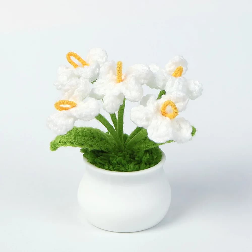 Fleur tricotée mignonne avec fleurs au Crochet en pot, fausse plante tissée créative, décor d'étagèr
