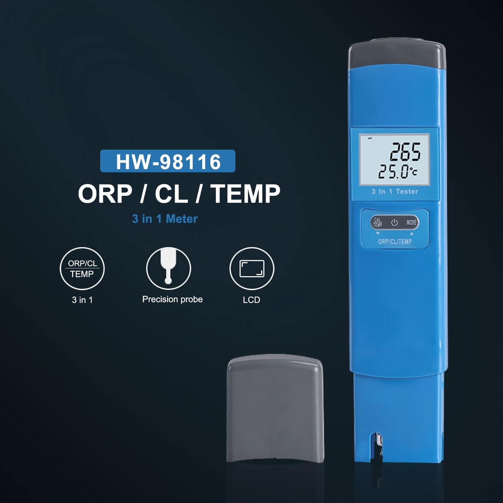 Testeur numérique de température de chlore ORP 3 en 1, compteur numérique de qualité de l'eau, monit