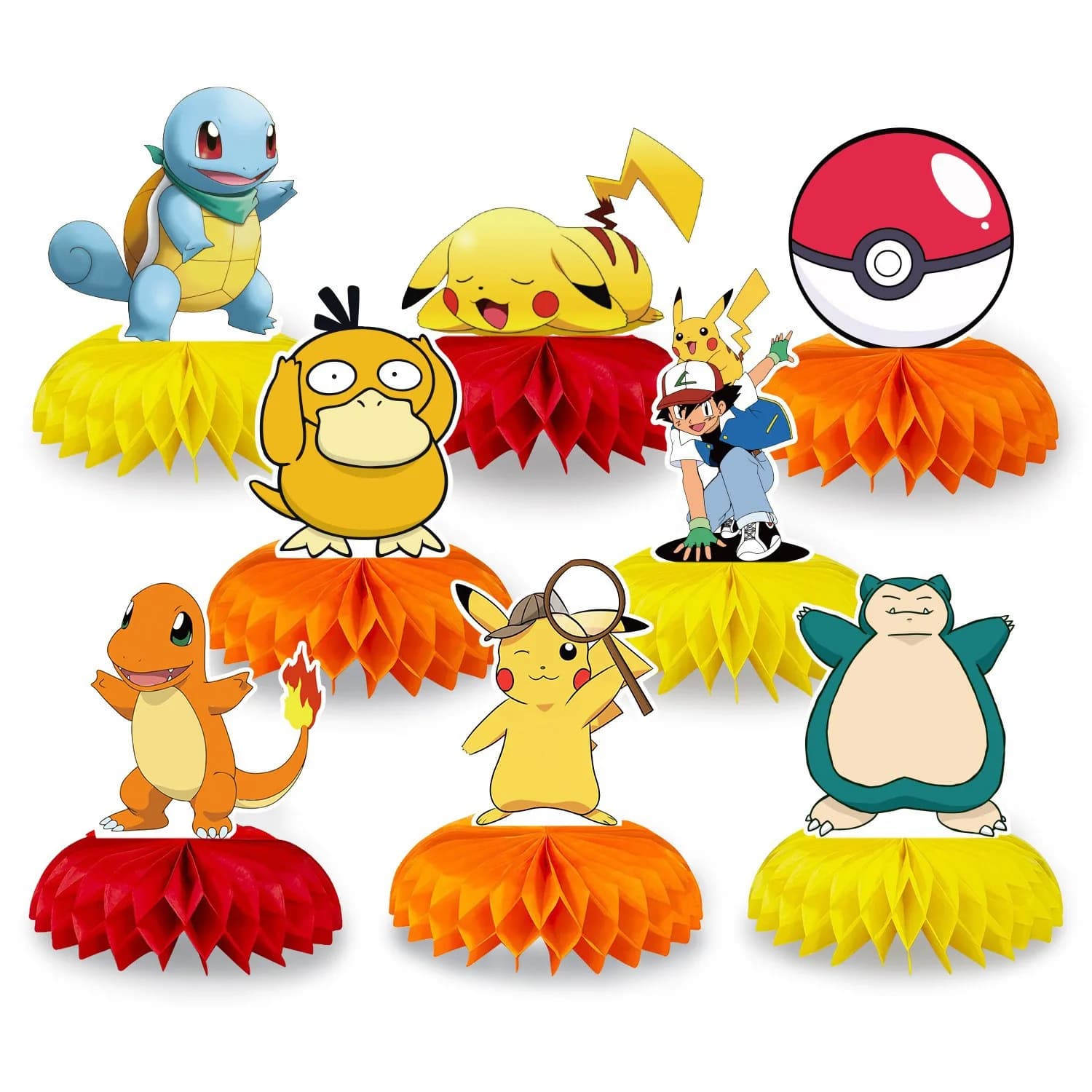 Table de décoration de base Pikachu en nid d'abeille en papier thème Pokemon Original, ornements de 