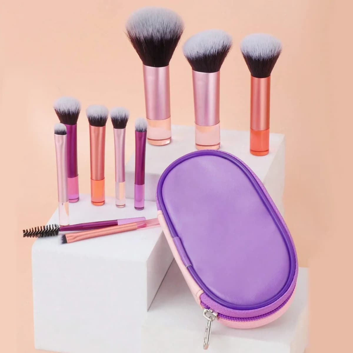 Lot de 10 mini-pinceaux de maquillage professionnels pour poudre, fond de teint, blush et correcteur