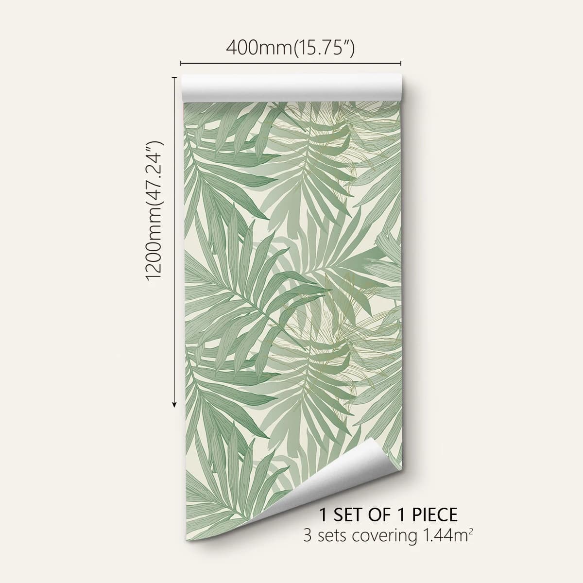 Papier peint auto-adhésif imperméable, 1 rouleau, motif imprimé feuille d'aiguille tropicale, fond é