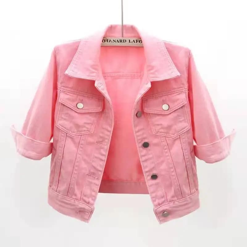 Femmes Denim veste printemps automne manteau court rose Jean vestes décontracté hauts violet jaune v