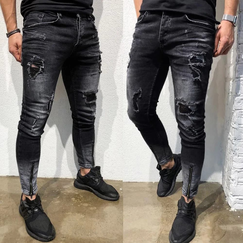 Jean Slim déchiré à trous pour hommes, pantalon Vintage en Denim solide, décontracté, Slim Fit, pant