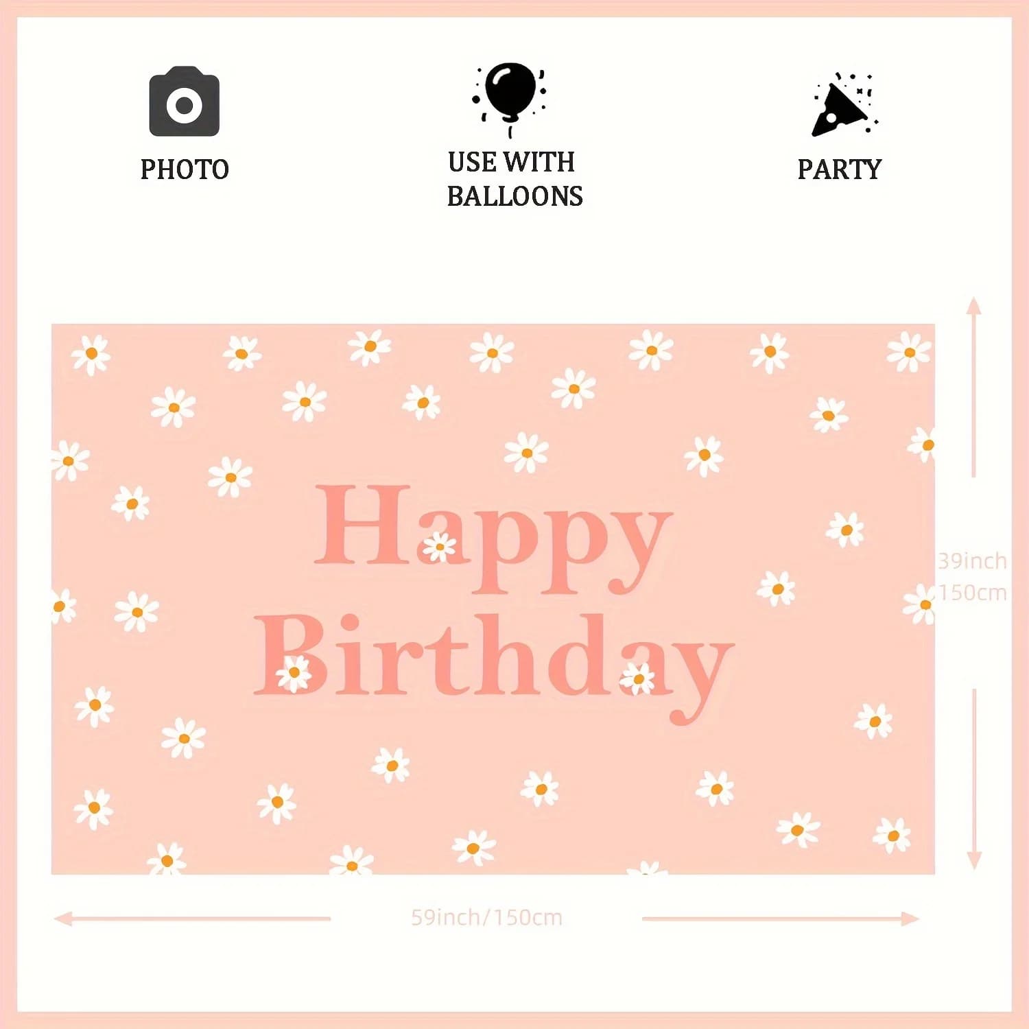 Bannière de fond joyeux anniversaire, sur fournitures, marguerites, fleurs, photographie, accessoire