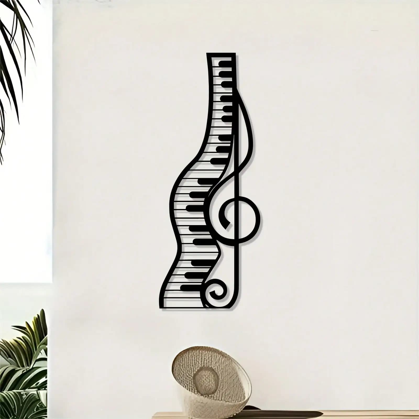 Art mural en métal sur le thème musical – Sculpture de piano élégante pour la décoration de la maiso