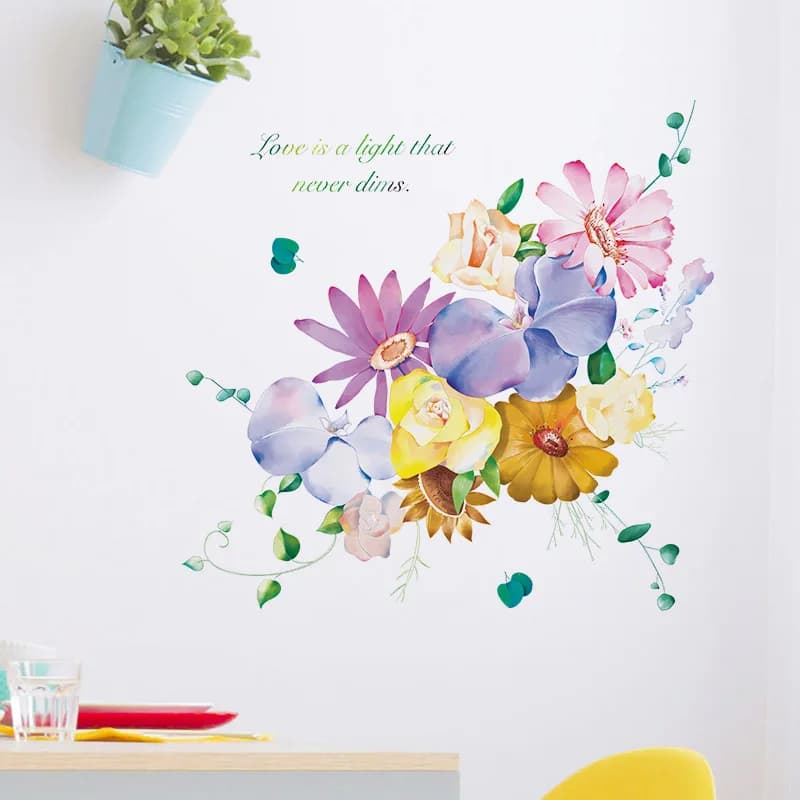 Autocollant mural fleurs aquarelle, décoration de fond pour salon, papier peint auto-adhésif, décora