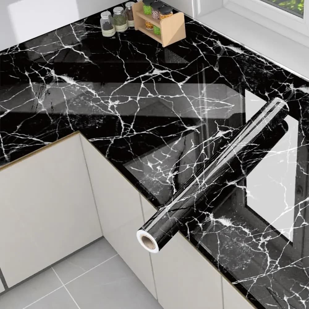 Papier peint en marbre granit diamant noir, papier de comptoir auto-adhésif amovible et étanche pour