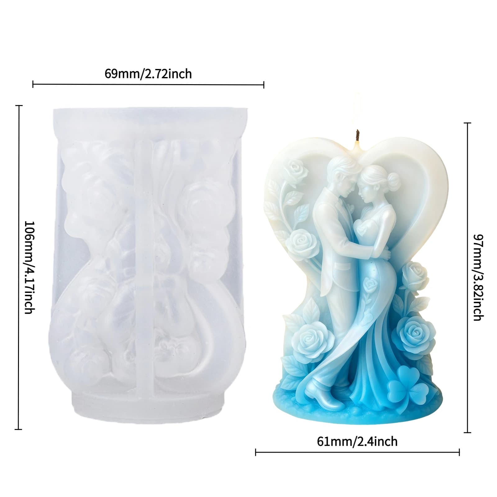 Moule à bougie rose en forme de cœur pour couple, bougies parfumées en relief pour robe de mariée, c