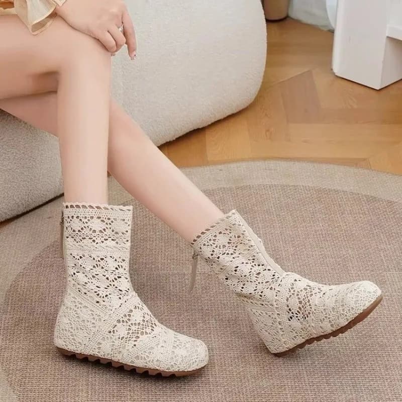 Nouvelles bottes en crochet ajourées à lacets 2026 XL, bottes tendance pour femme, semelle en tendon