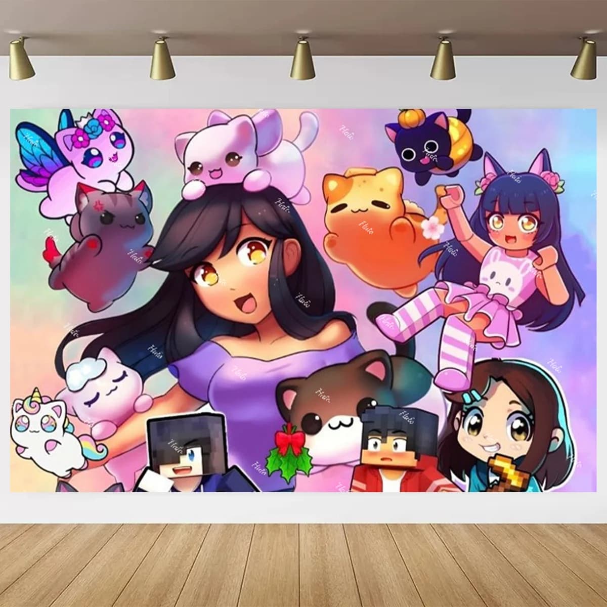 Halo Aphmau peluches thème fond enfants fête d'anniversaire bannière décoration photographie toile d