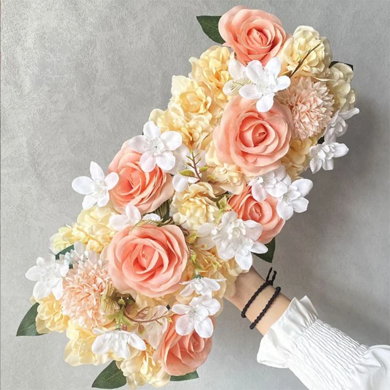 Fournitures de décoration murale florale DIY pour mariage, rangée de fleurs artificielles en soie (p
