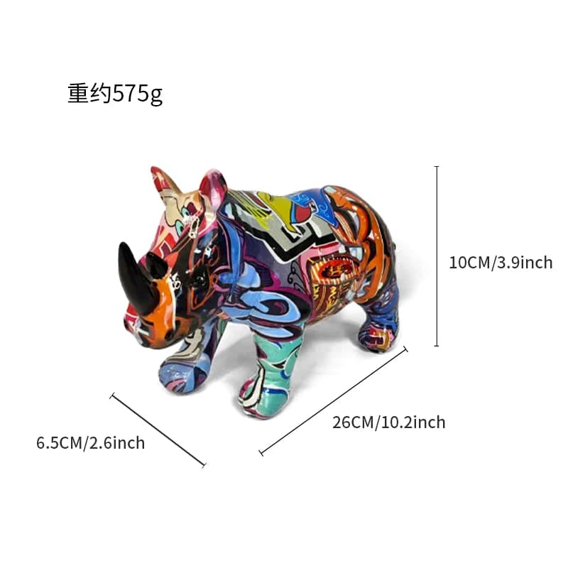 Statue de rhinocéros de couleur nordique, Graffiti abstrait, modèle Animal, Sculpture en résine, déc